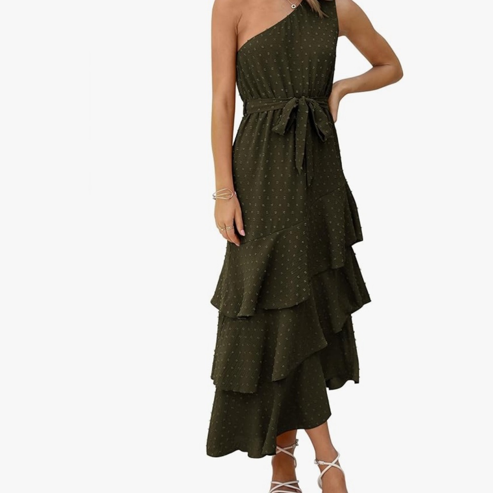 Chic One-Shoulder Olive Dress